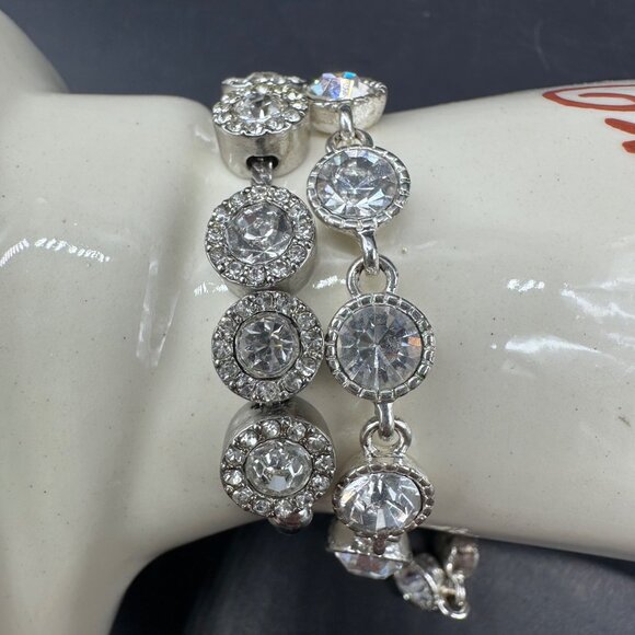 Jewelry - Rhinestone Tennis Bracelets Lot of Two Silver Tone Sparkle Glamorous Jewelry